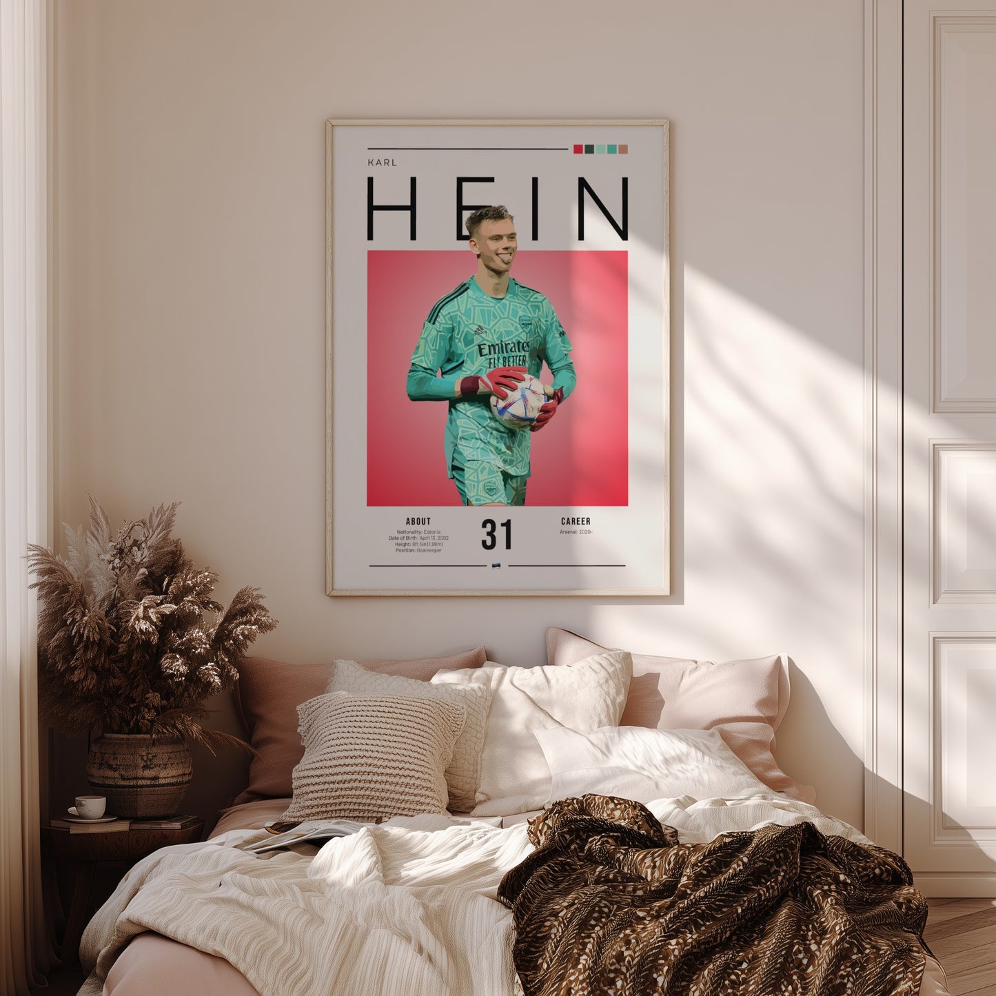Karl Hein poster featuring a goalkeeper in vibrant colors, modern sports wall art design