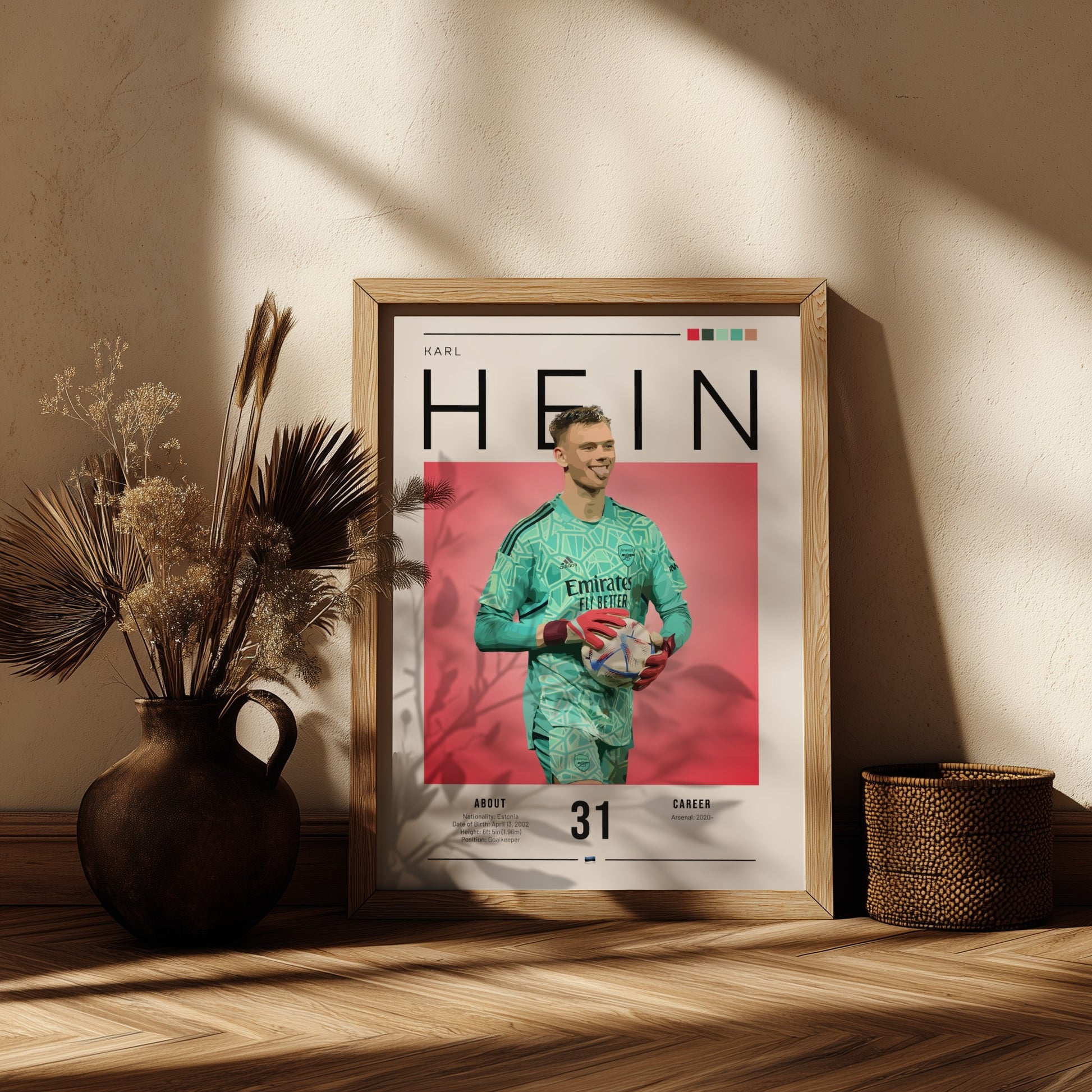 Karl Hein poster featuring a goalkeeper in vibrant colors, modern sports wall art design