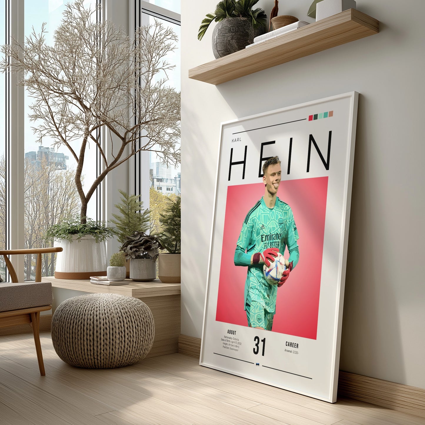 Karl Hein poster featuring a goalkeeper in vibrant colors, modern sports wall art design