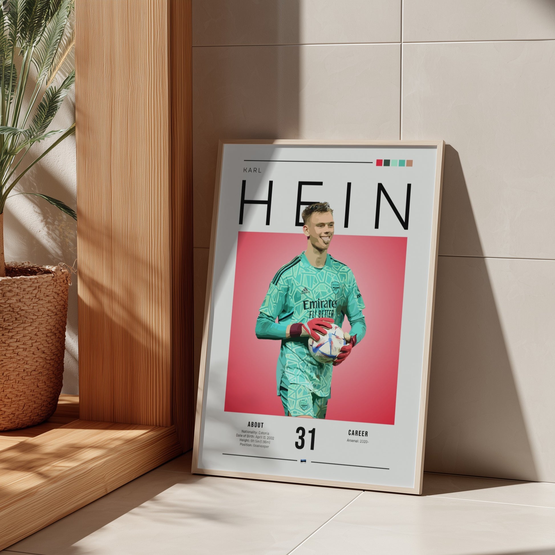 Karl Hein poster featuring a goalkeeper in vibrant colors, modern sports wall art design