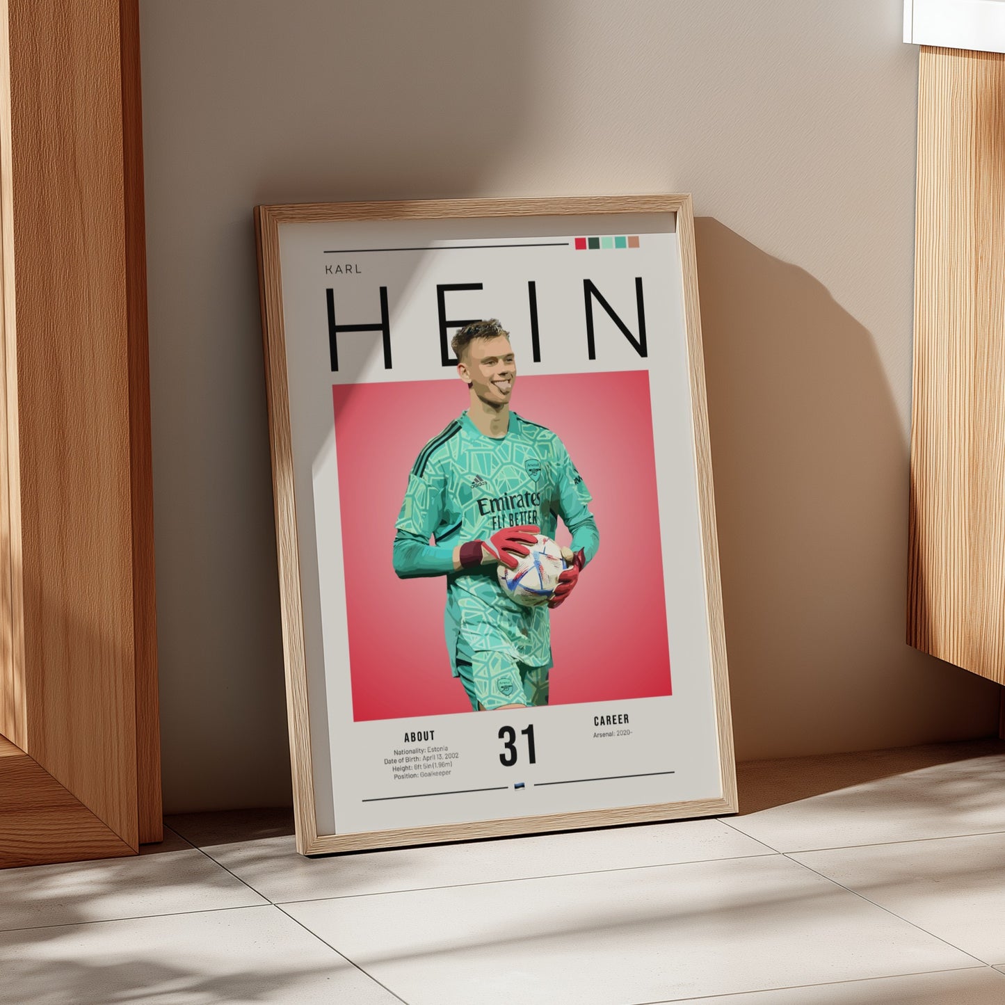 Karl Hein poster featuring a goalkeeper in vibrant colors, modern sports wall art design