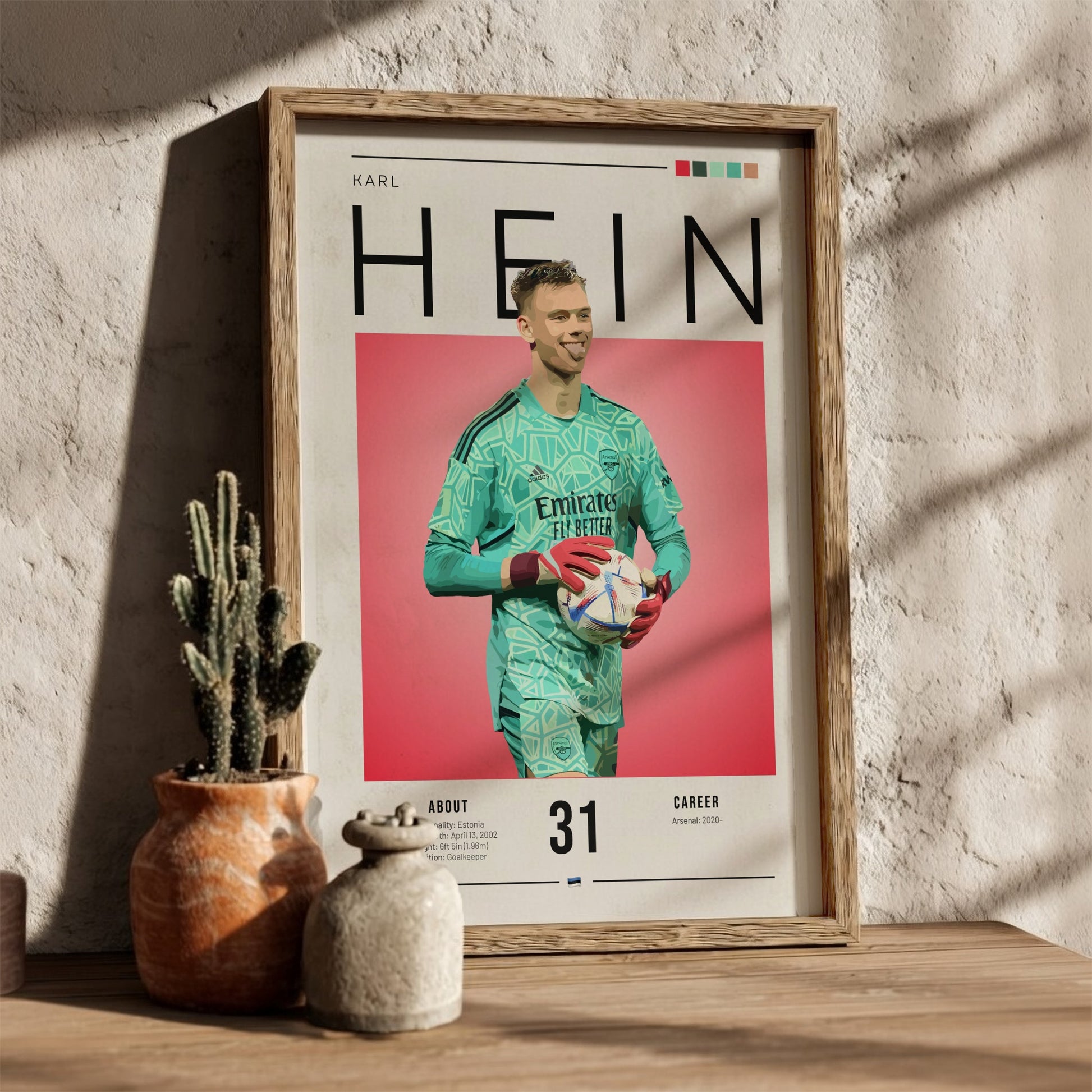 Karl Hein poster featuring a goalkeeper in vibrant colors, modern sports wall art design