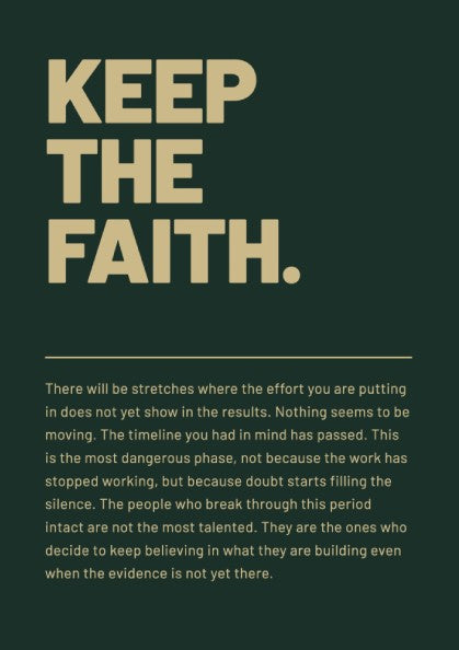 Motivational quotes poster featuring 'Keep the Faith' in bold typography, modern style, warm colors