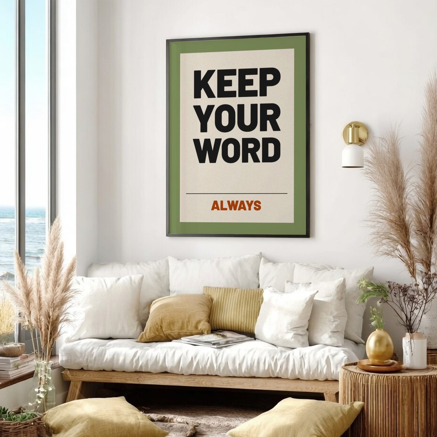 Motivational poster featuring 'Keep Your Word' in bold typography, designed for inspiration and home decor.