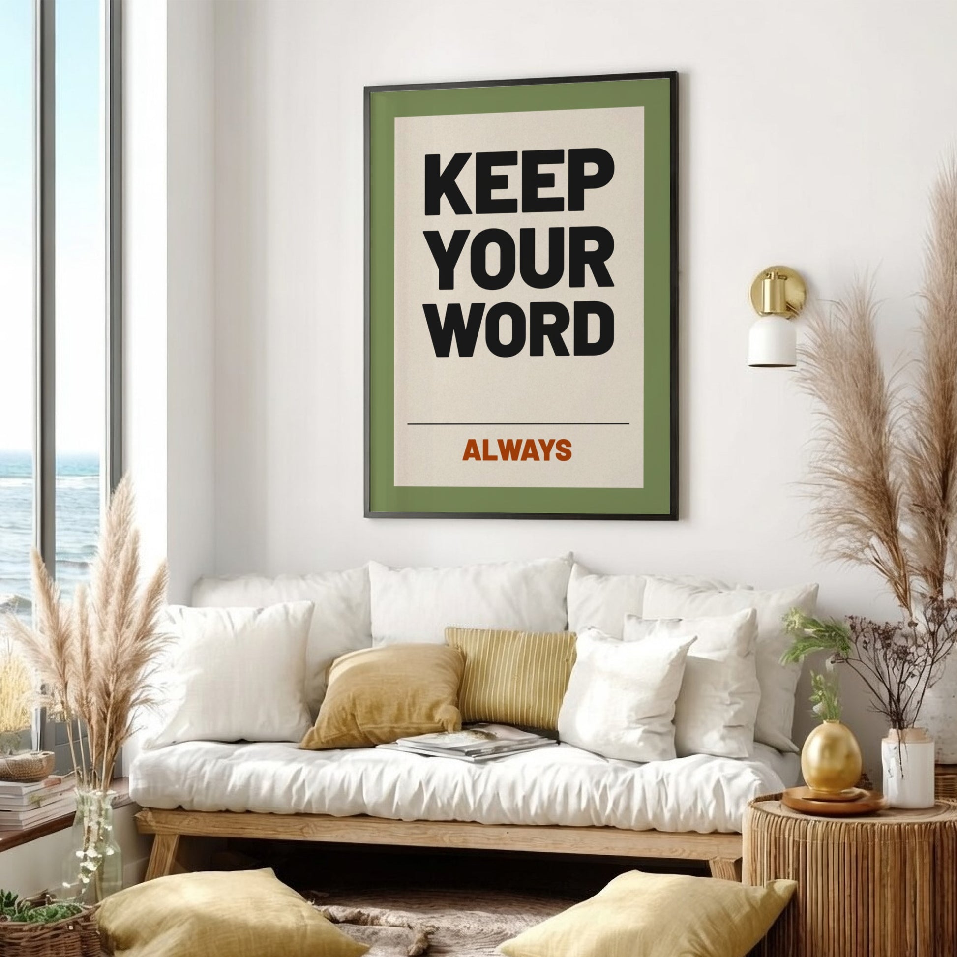 Motivational poster featuring 'Keep Your Word' in bold typography, designed for inspiration and home decor.