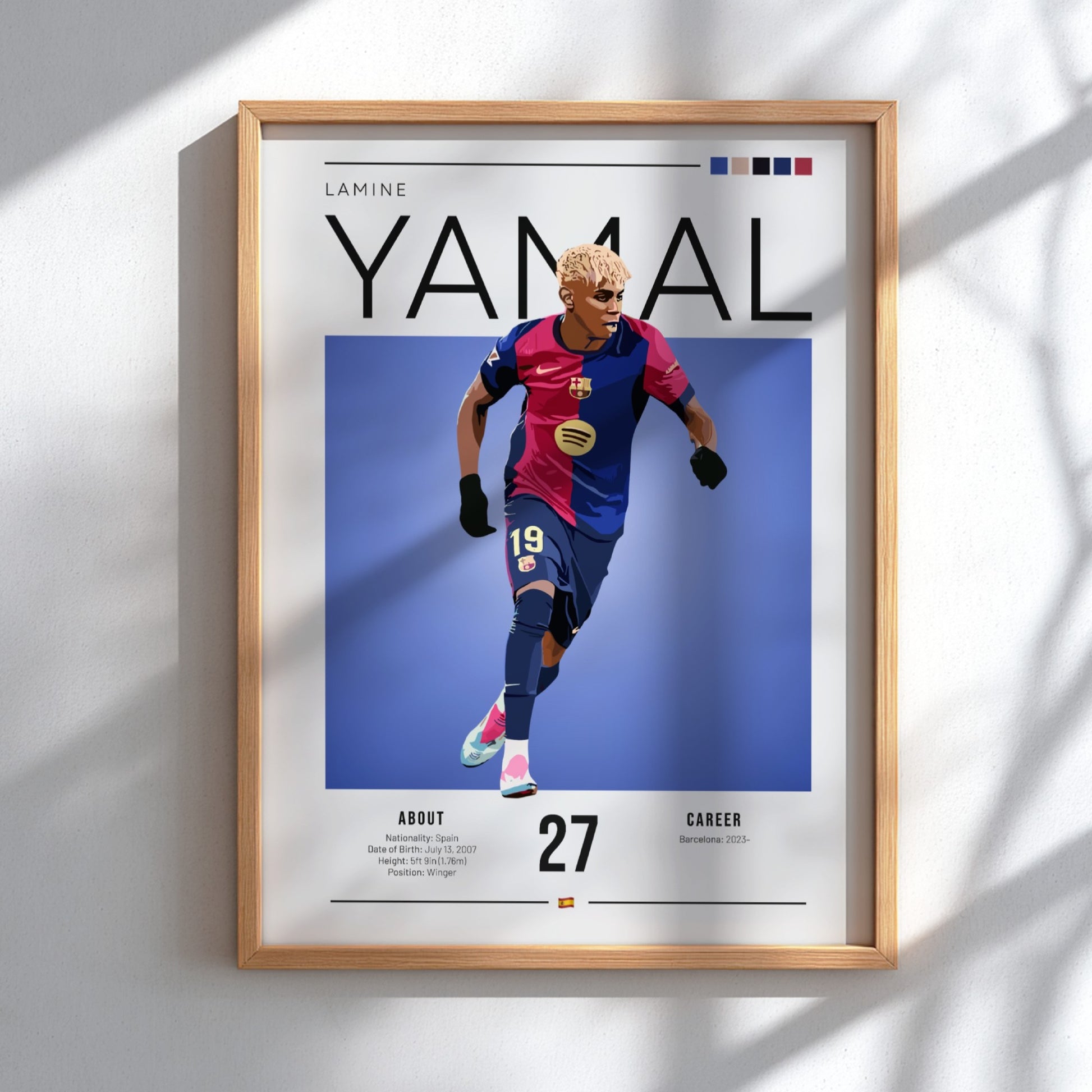 Lamine Yamal poster featuring vibrant colors and modern design, showcasing an athlete in action.