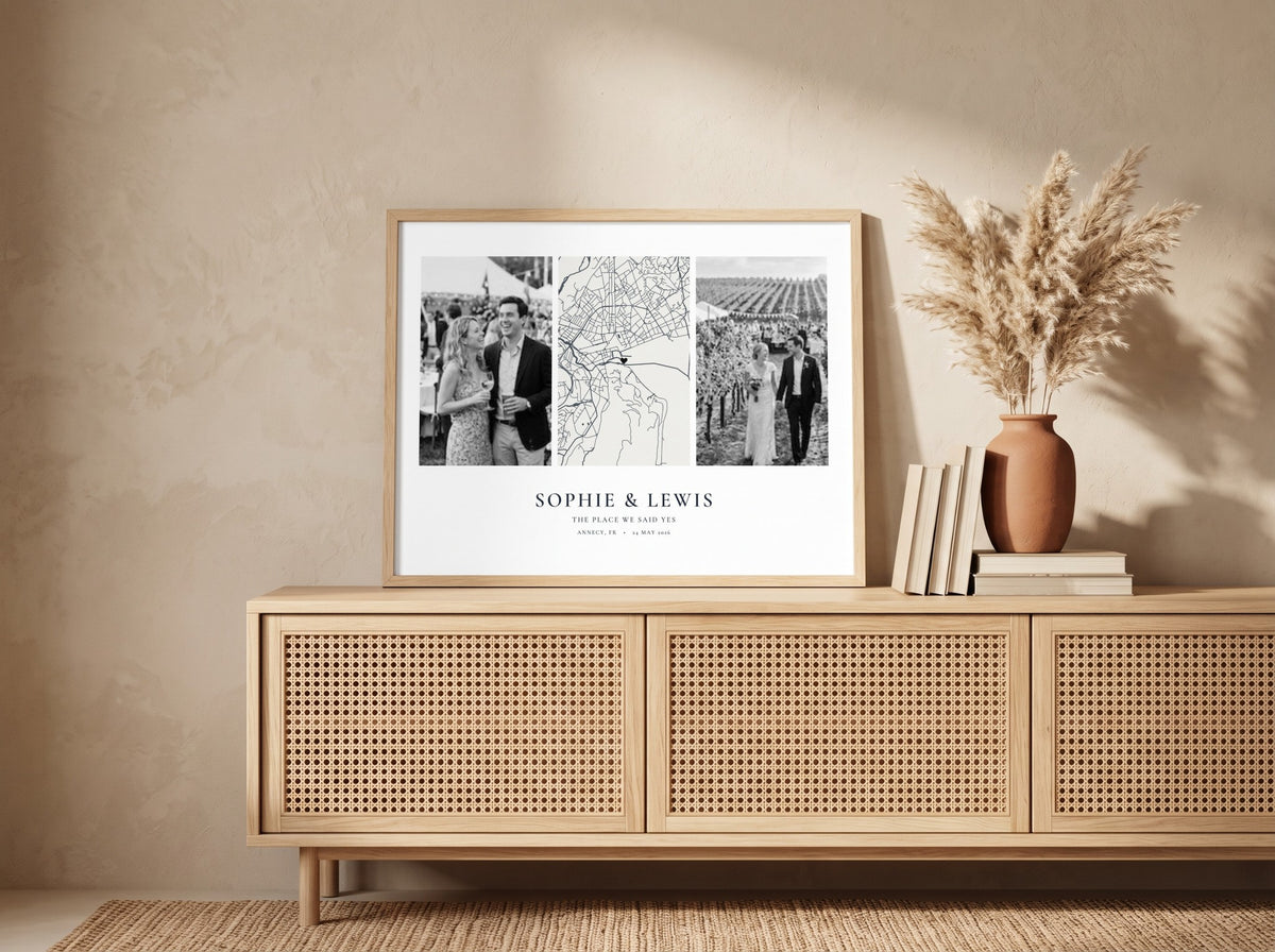 Personalised Street Map and Two Photo Landscape Print