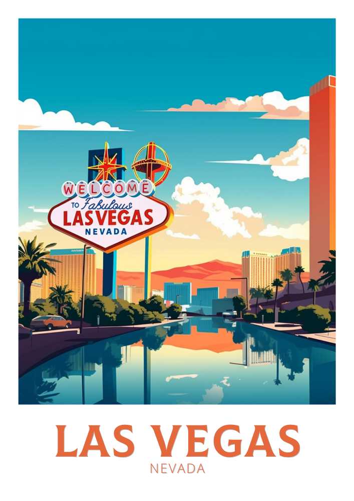 North AmericaLAS VEGAS SIGN TRAVEL POSTER - NEVADA ARTWORK