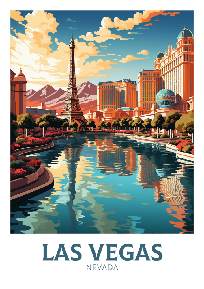 North AmericaLAS VEGAS TRAVEL PRINT - BELLAGIO FOUNTAINS ARTWORK
