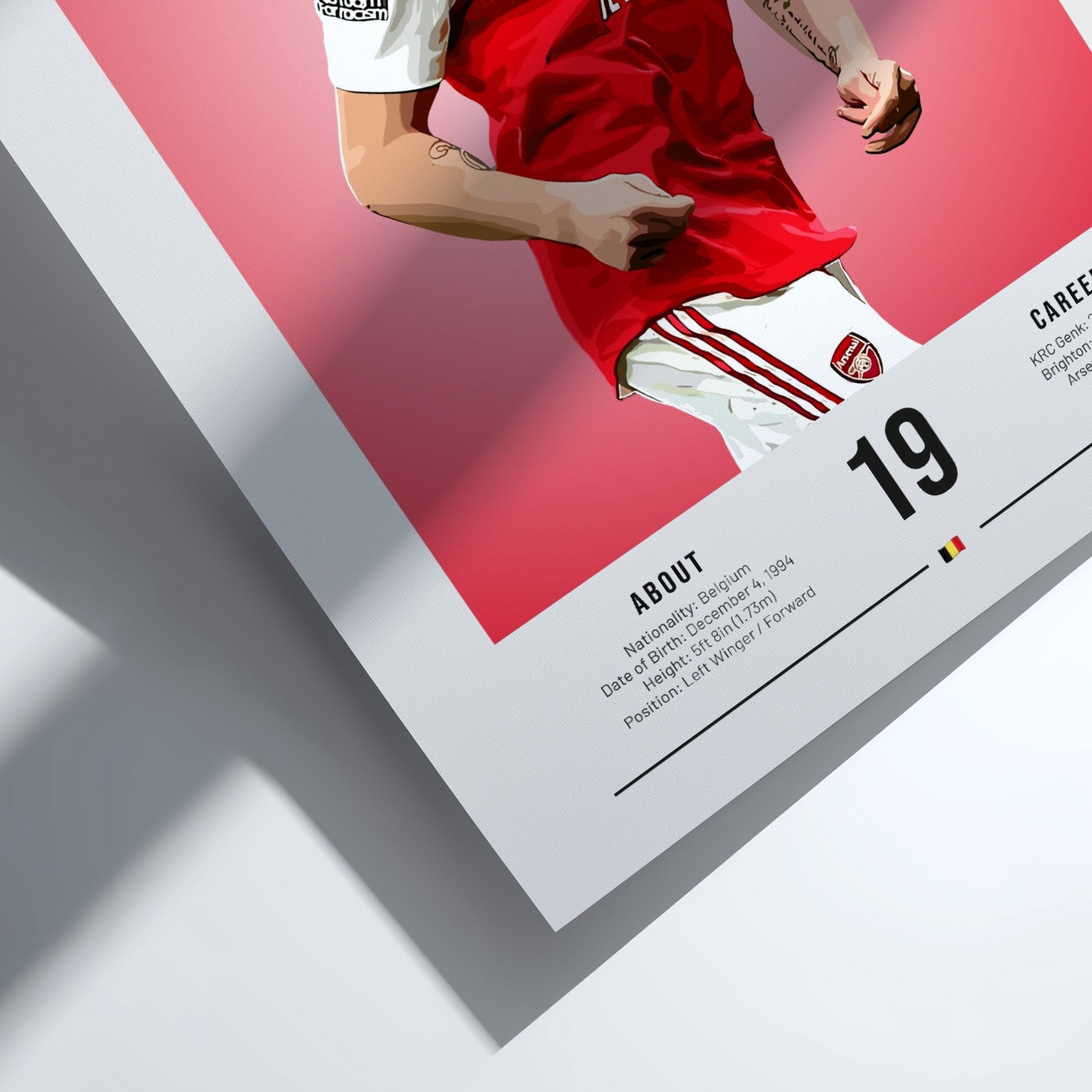Leandro Trossard poster featuring vibrant colors and dynamic football action, perfect for wall decor.