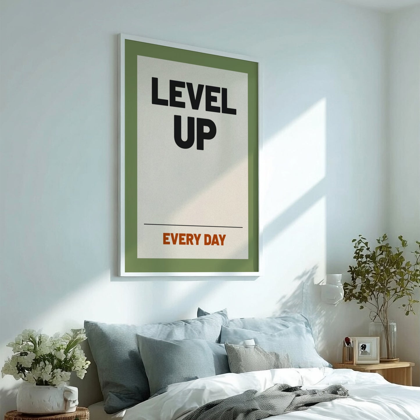 Motivational quotes poster featuring bold typography and a green background, perfect for inspiring home decor.