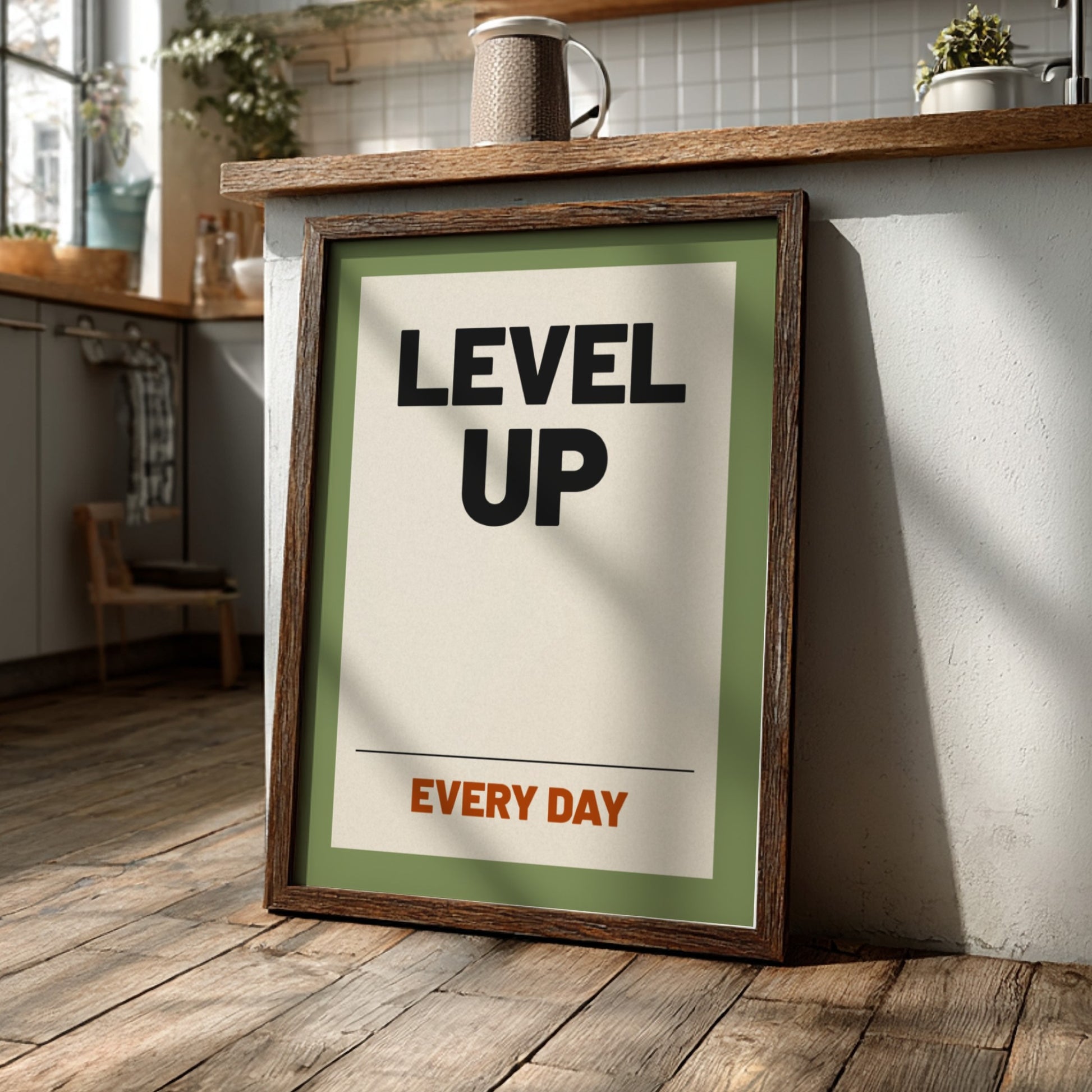 Motivational quotes poster featuring bold typography and a green background, perfect for inspiring home decor.