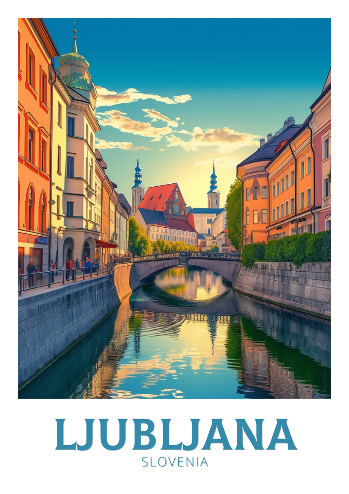 Europe LJUBLJANA TRAVEL POSTER - SLOVENIA ARTWORK