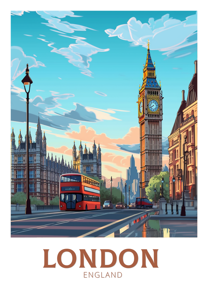 Europe LONDON TRAVEL WALL ILLUSTRATION - ENGLAND POSTER