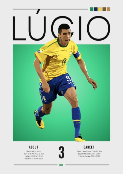 Lúcio Brazil football player artwork in vibrant colors and modern style