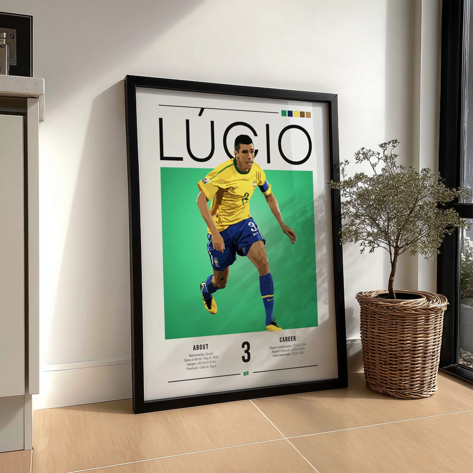 Lúcio Brazil football player artwork in vibrant colors and modern style