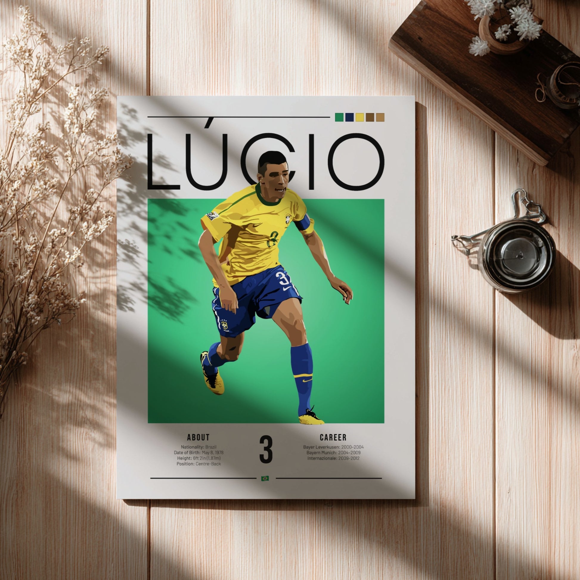 Lúcio Brazil football player artwork in vibrant colors and modern style