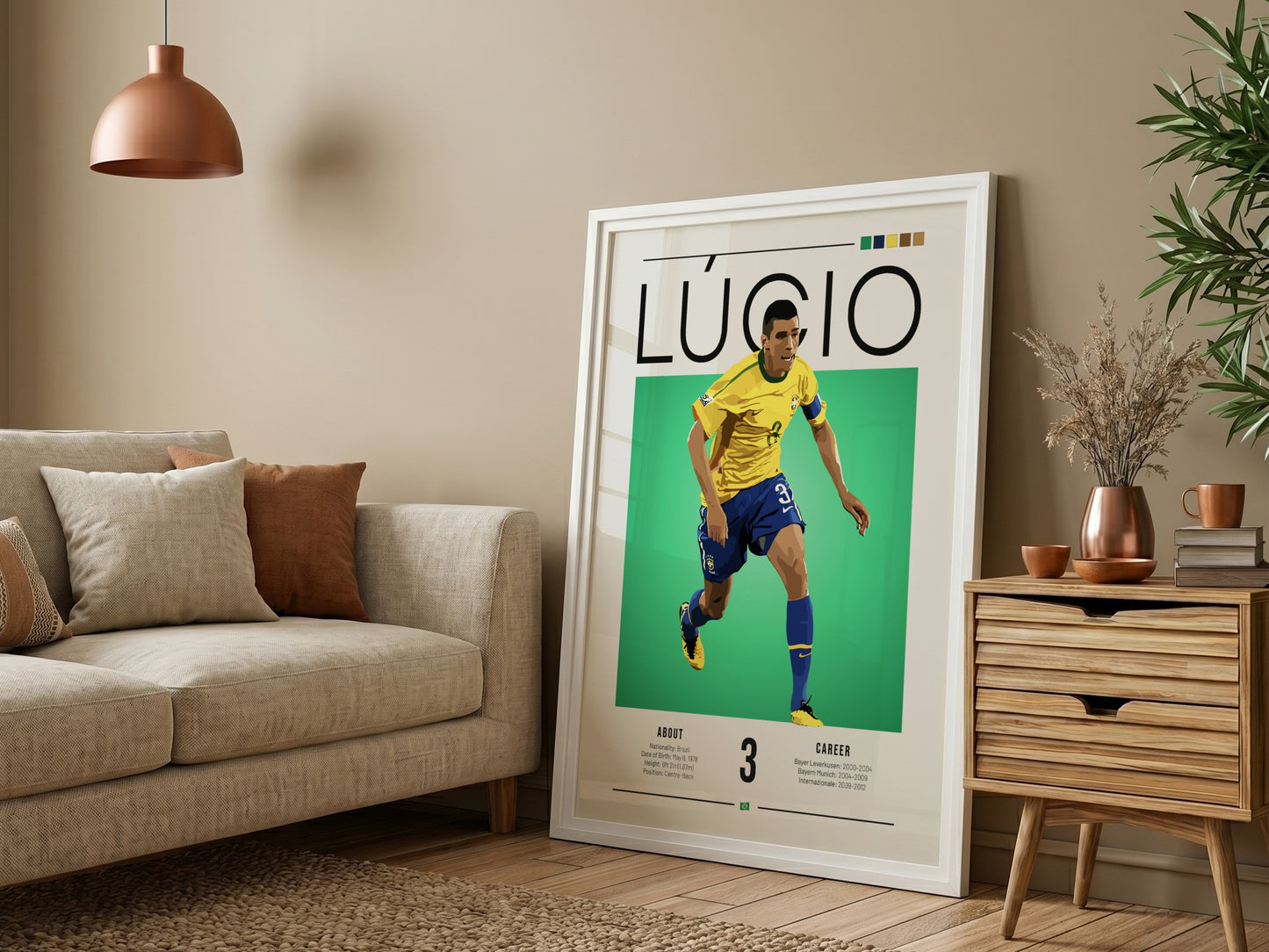 Lúcio Brazil football player artwork in vibrant colors and modern style