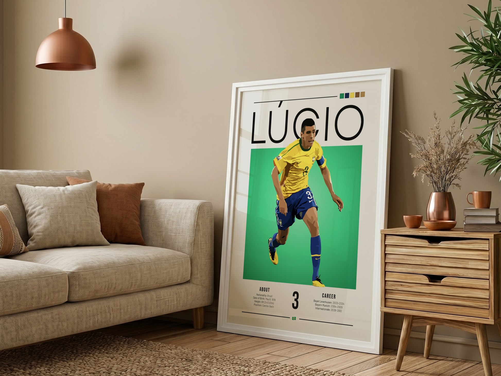 Lúcio Brazil football player artwork in vibrant colors and modern style