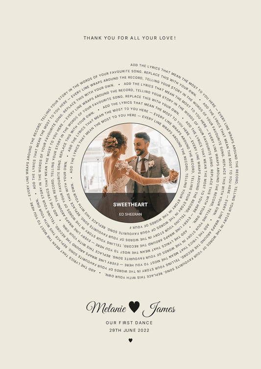 Personalised First Dance Song Lyrics Poster