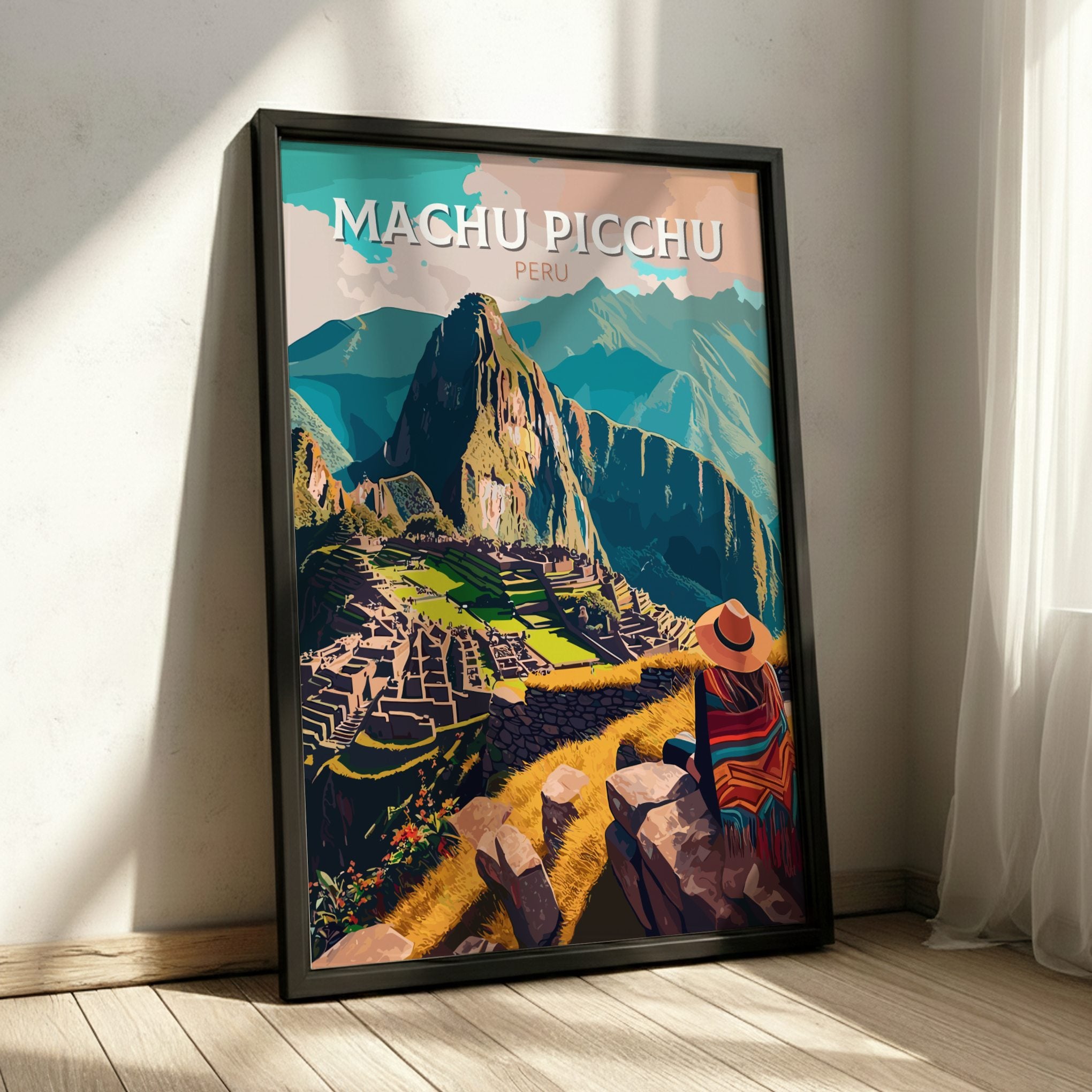 South America MACHU PICCHU ART POSTER - RETRO INCAN DESIGN