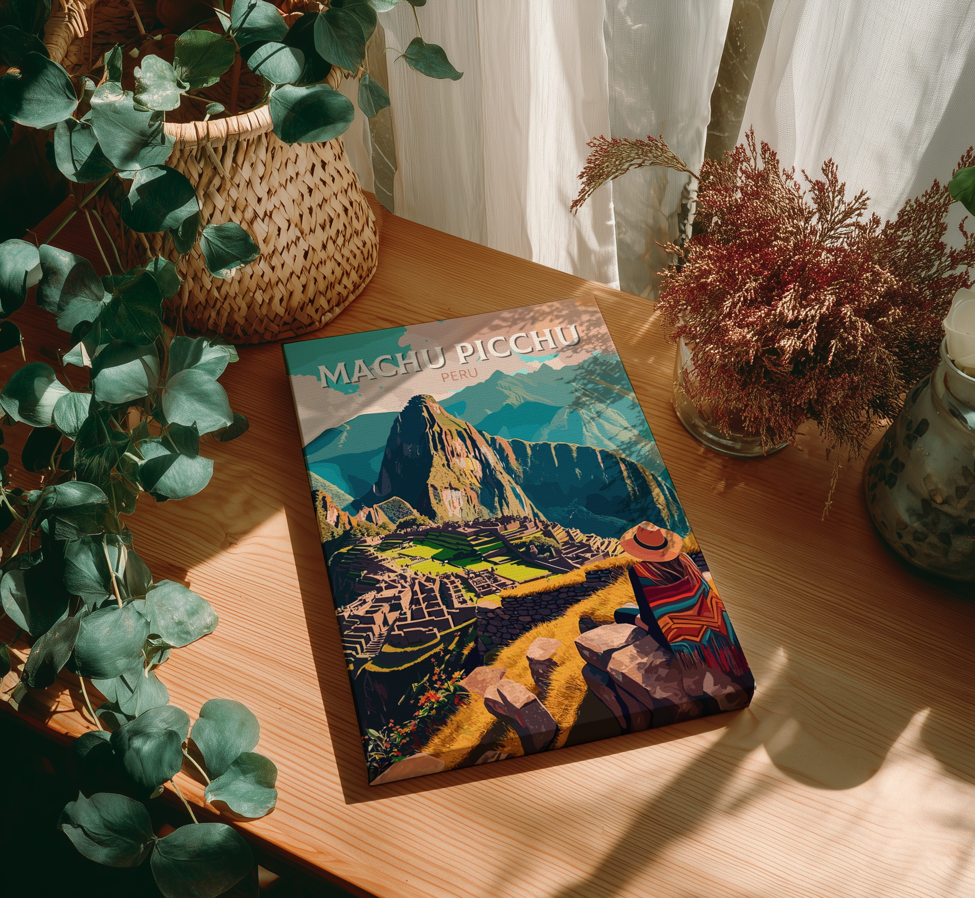 South America MACHU PICCHU ART POSTER - RETRO INCAN DESIGN