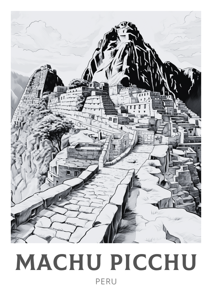 Affiche en noir et blanc du Machu Picchu