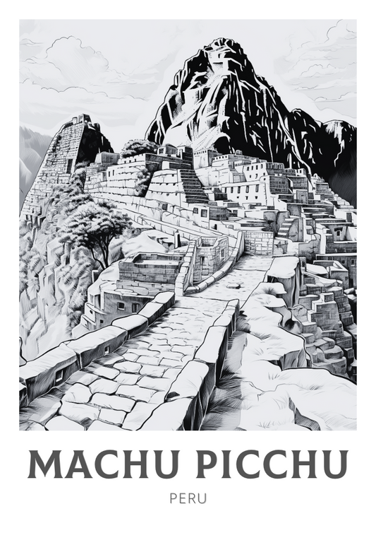 Machu Picchu Black and White Poster