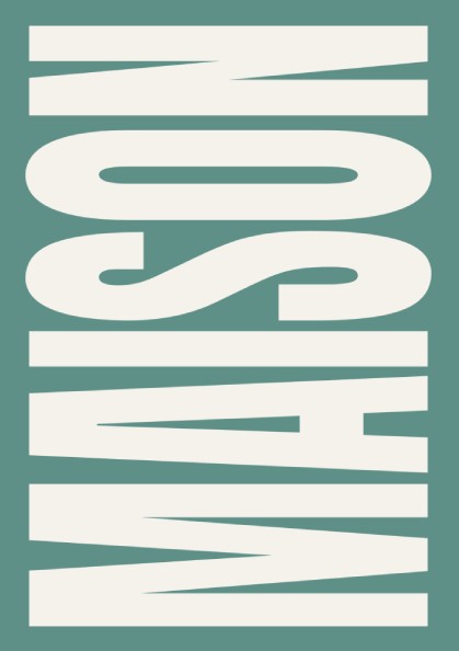 Maison poster featuring teal background and bold typography, modern wall art for home decor.
