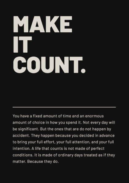 Motivational poster featuring bold typography and minimalist design in black and white.