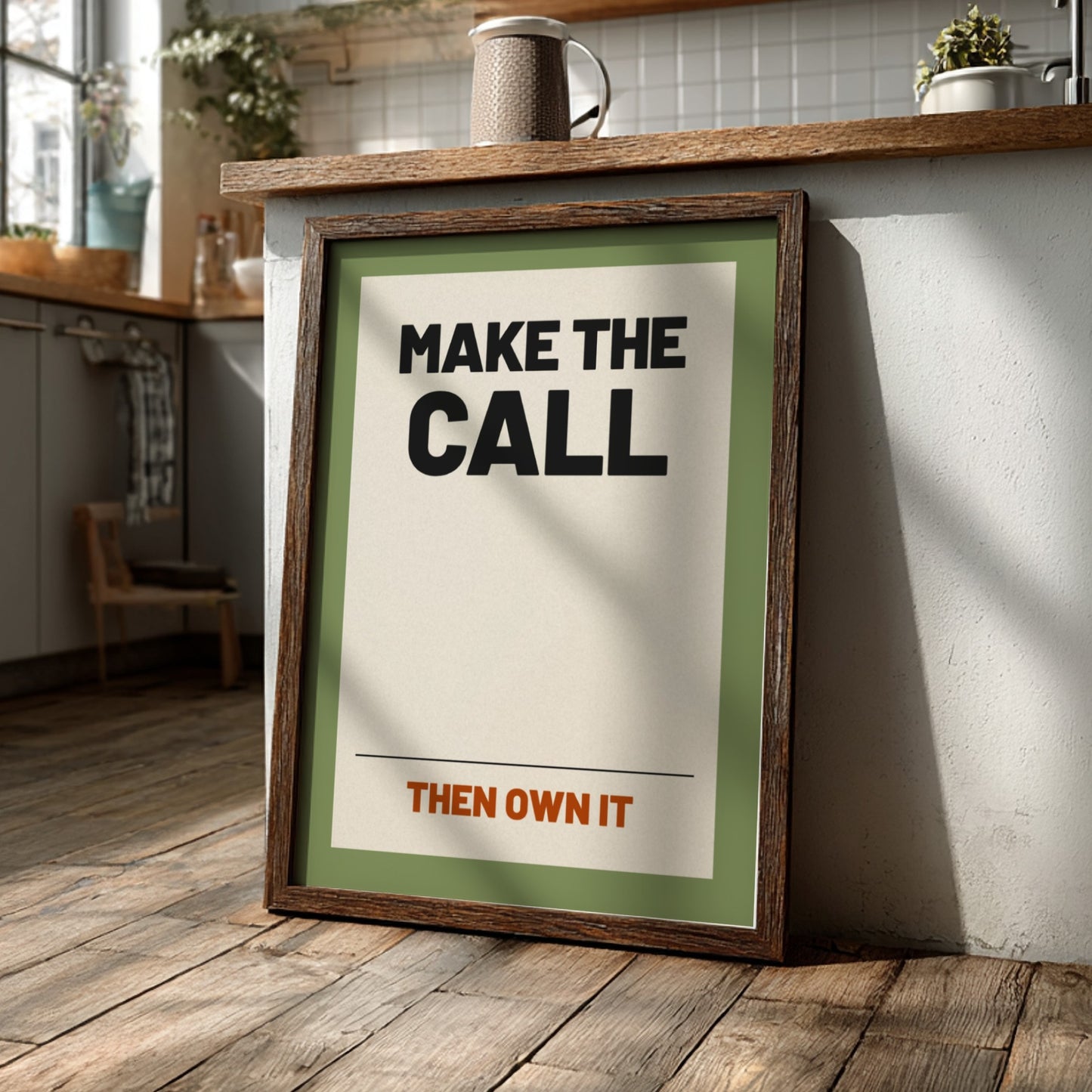 Motivational quotes poster featuring bold typography in neutral tones, perfect for home or office decor.