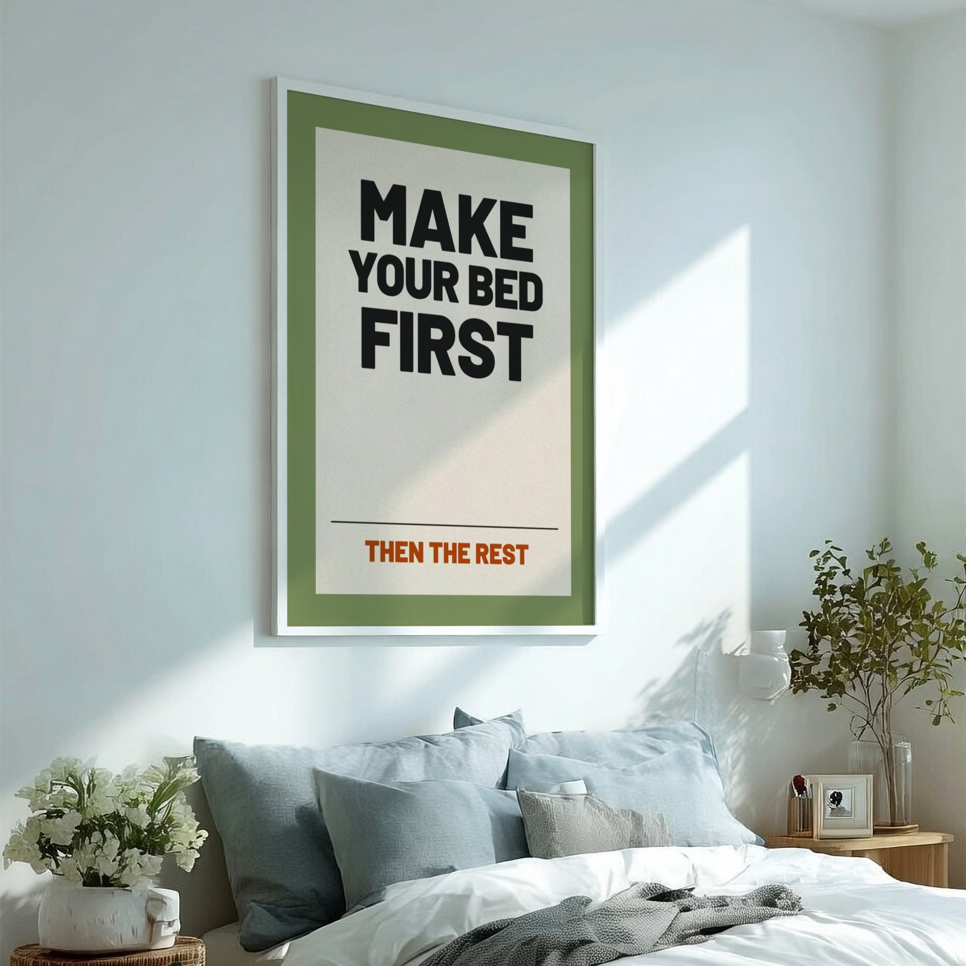 Motivational poster featuring bold typography on a neutral background, ideal for home decor and inspiration.