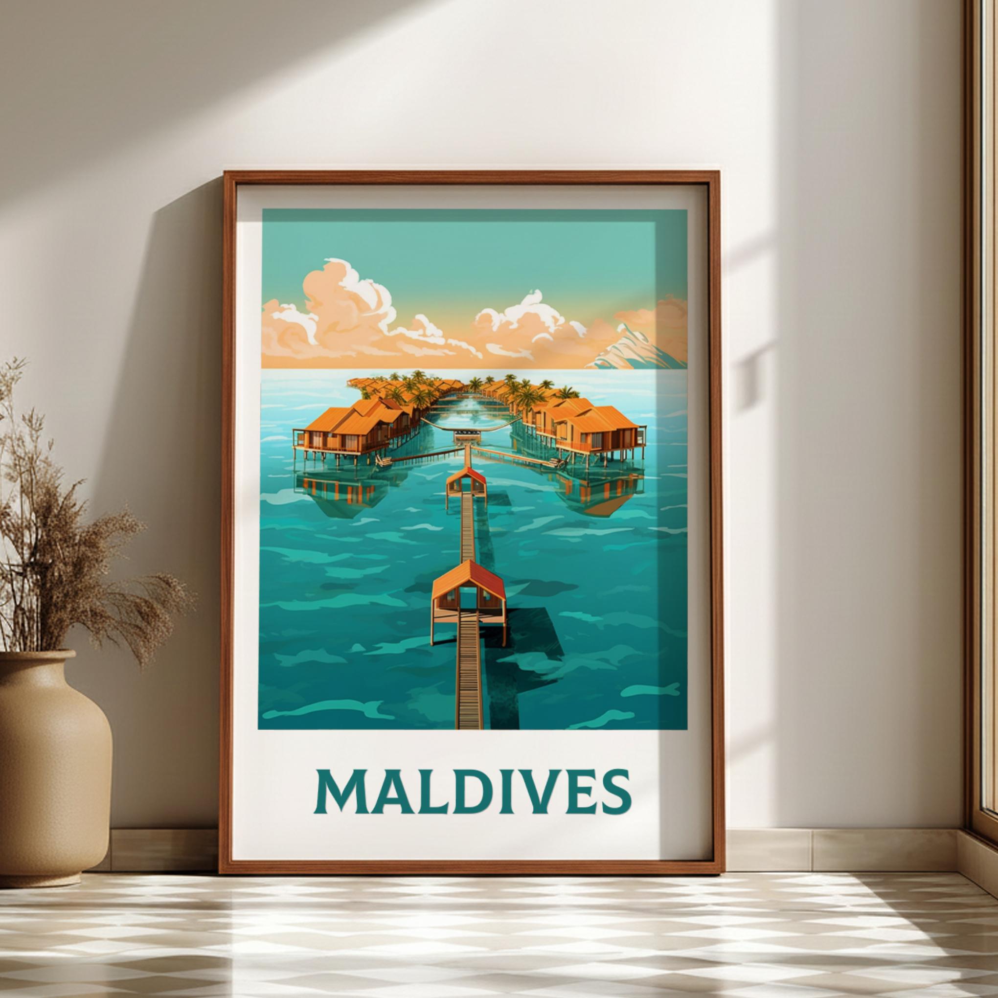 Asian MALDIVES TRAVEL POSTER - VINTAGE ARTWORK