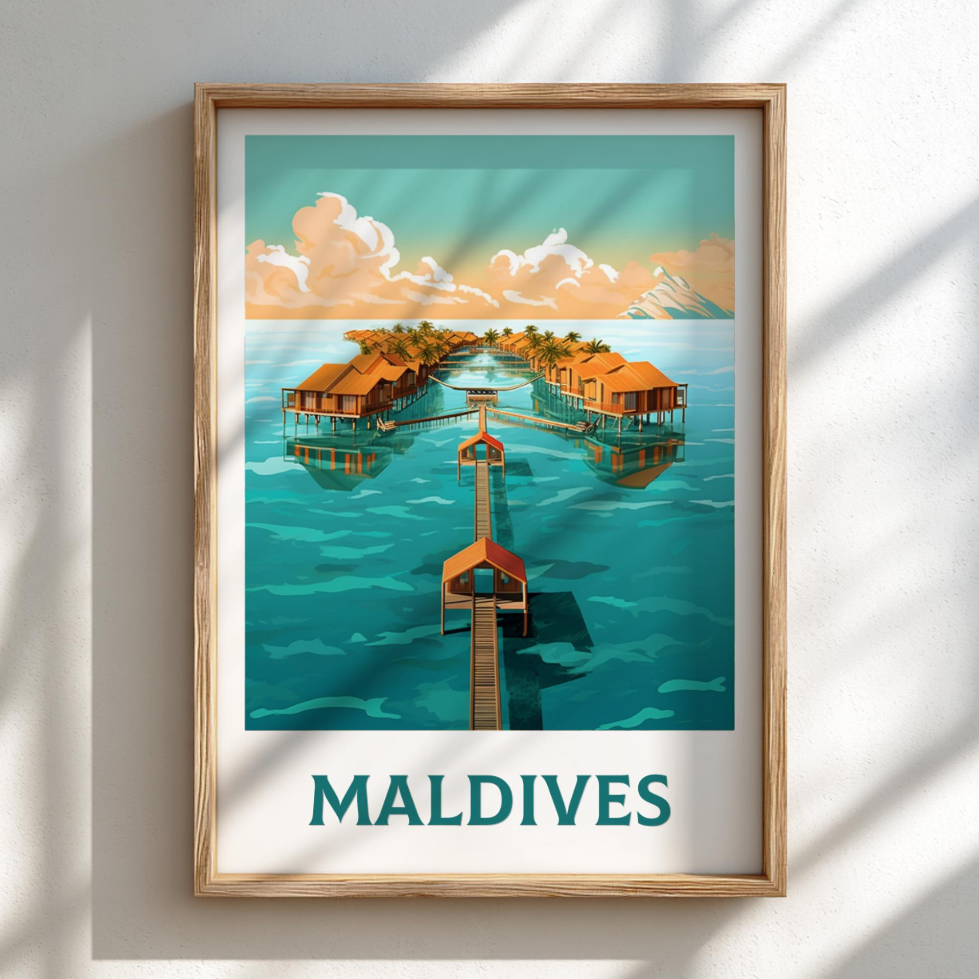 Asian MALDIVES TRAVEL POSTER - VINTAGE ARTWORK