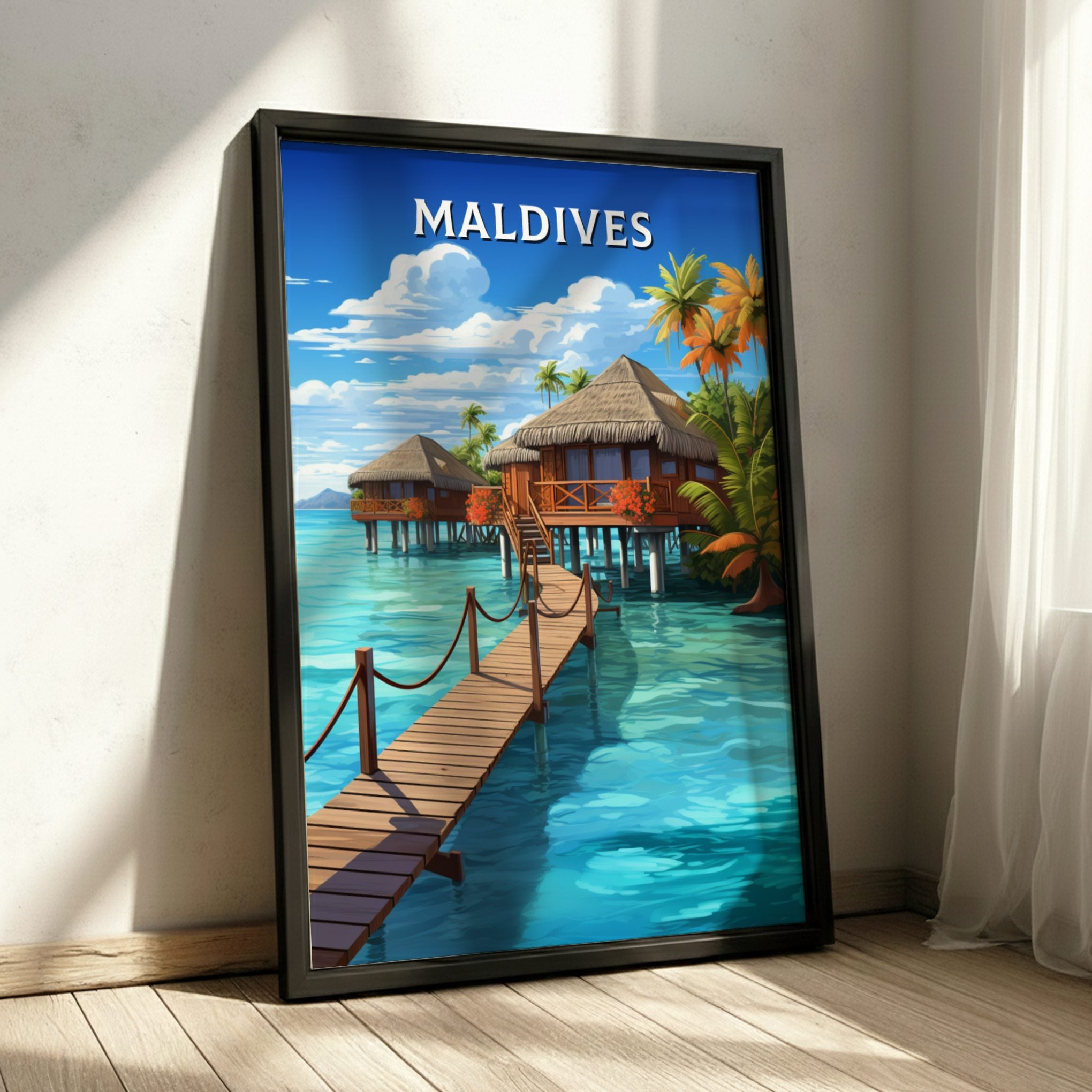 Asian MALDIVES RETRO POSTER - ISLAND ART