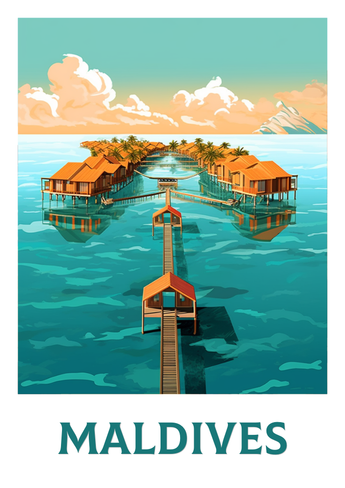 Asian MALDIVES TRAVEL POSTER - VINTAGE ARTWORK
