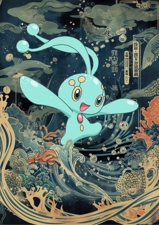 Manaphy Poster: Japanese Style Legendary Pokemon Inspired Anime Artwork, Pokemon TCG Manaphy