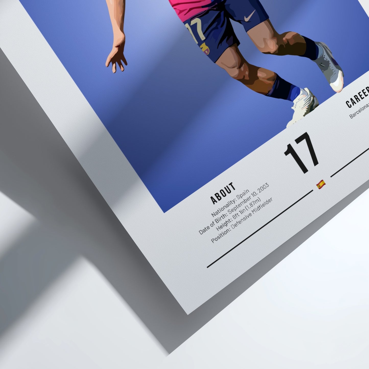 Illustration of Marc Casadó in vibrant colors, sports art print showcasing dynamic movement and modern design.