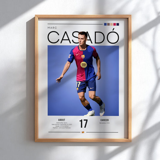 Illustration of Marc Casadó in vibrant colors, sports art print showcasing dynamic movement and modern design.