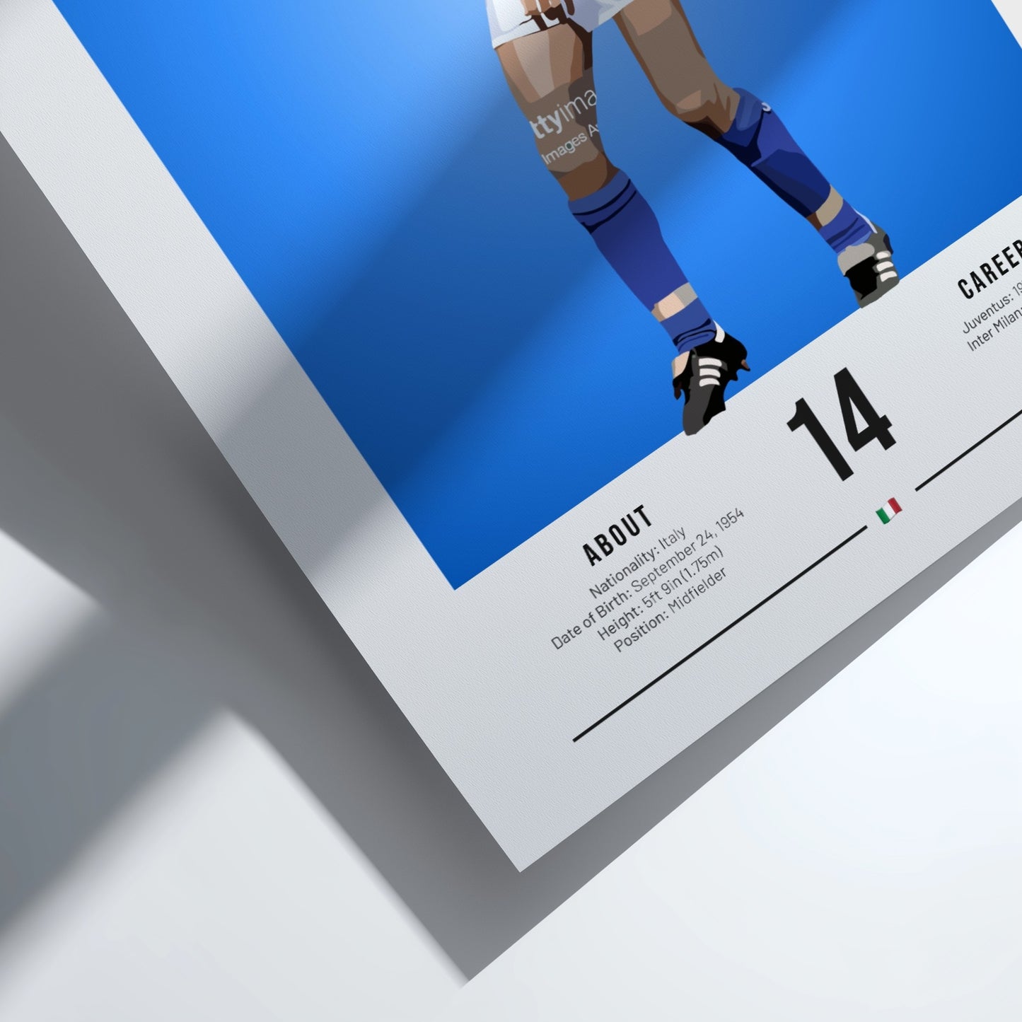 Marco Tardelli poster featuring vibrant blue jersey and minimalist design, celebrating Italian football