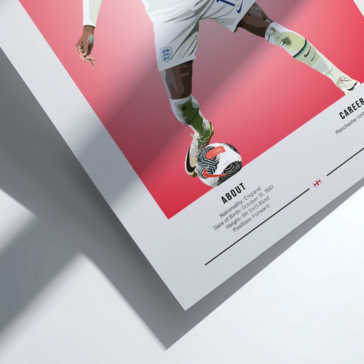 Marcus Rashford poster showcasing England National Team player in vibrant colors and modern design.