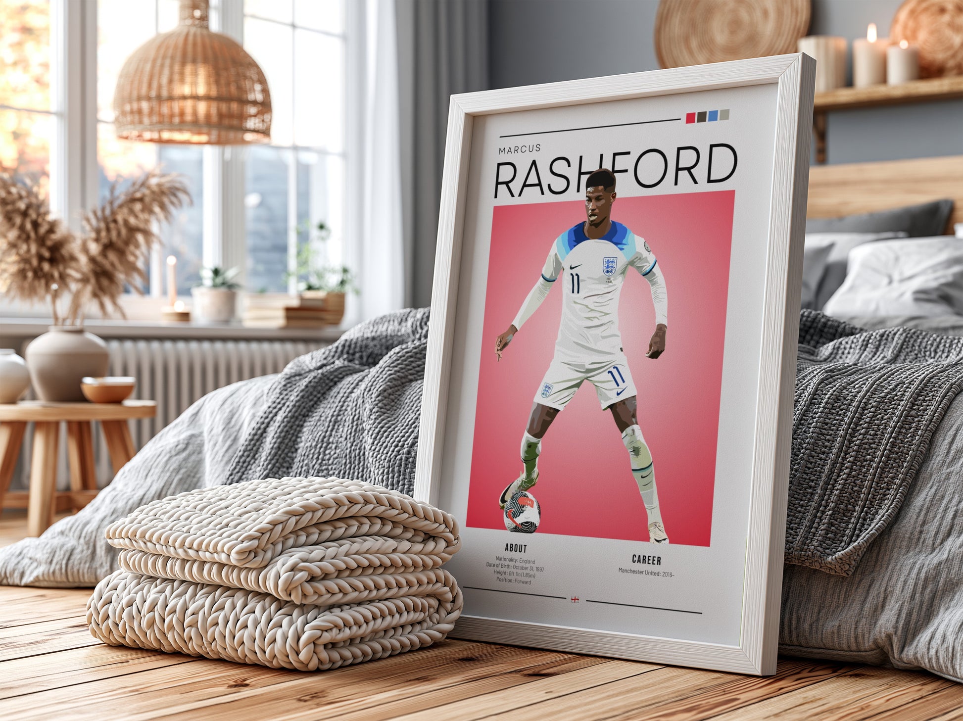 Marcus Rashford poster showcasing England National Team player in vibrant colors and modern design.
