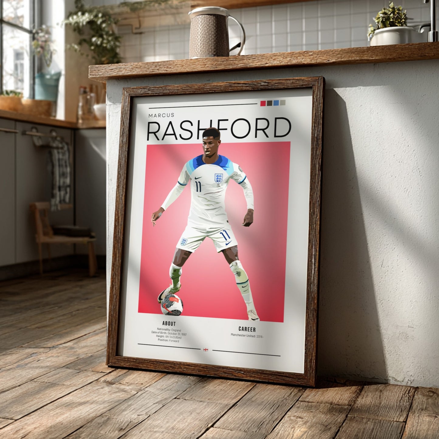 Marcus Rashford poster showcasing England National Team player in vibrant colors and modern design.