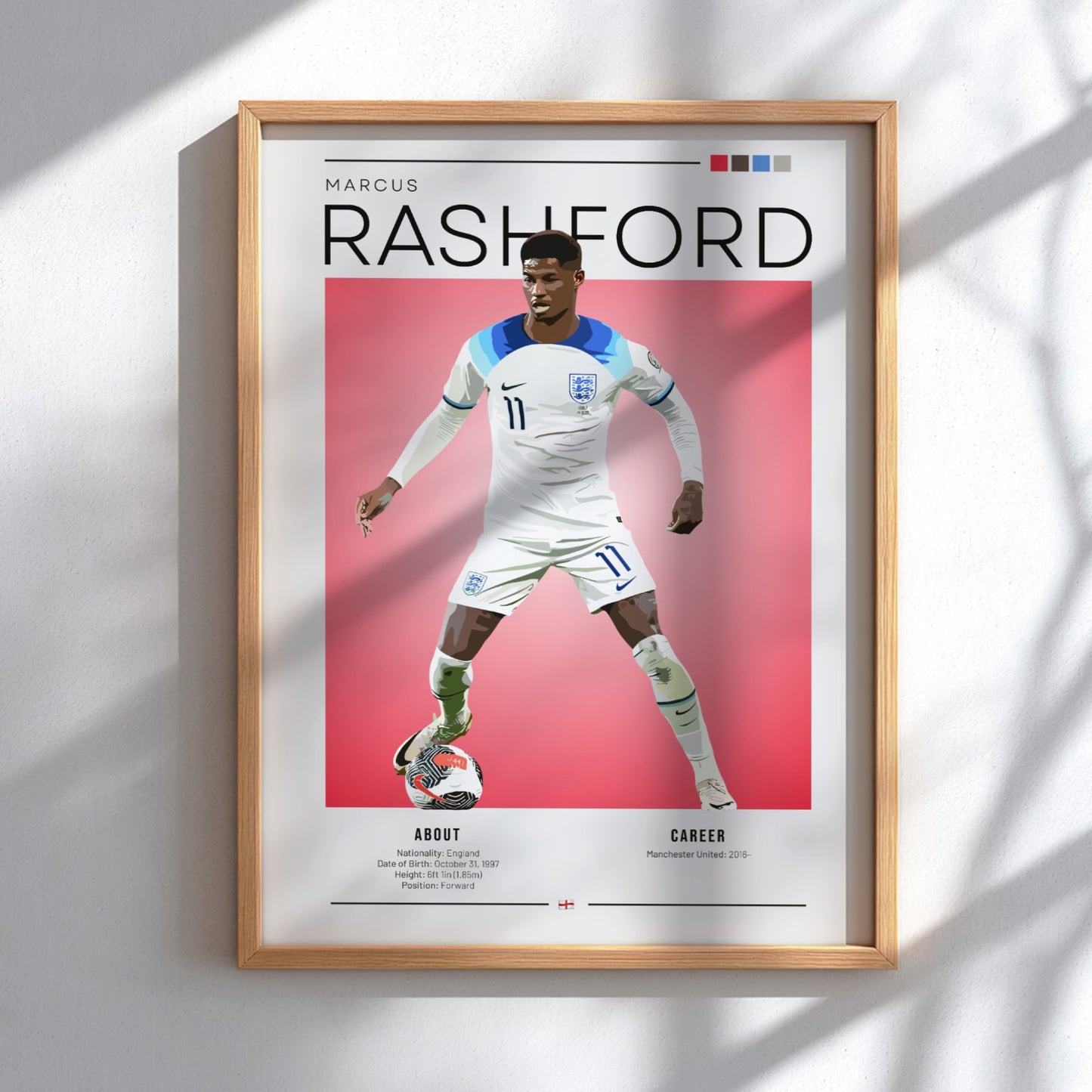 Marcus Rashford poster showcasing England National Team player in vibrant colors and modern design.