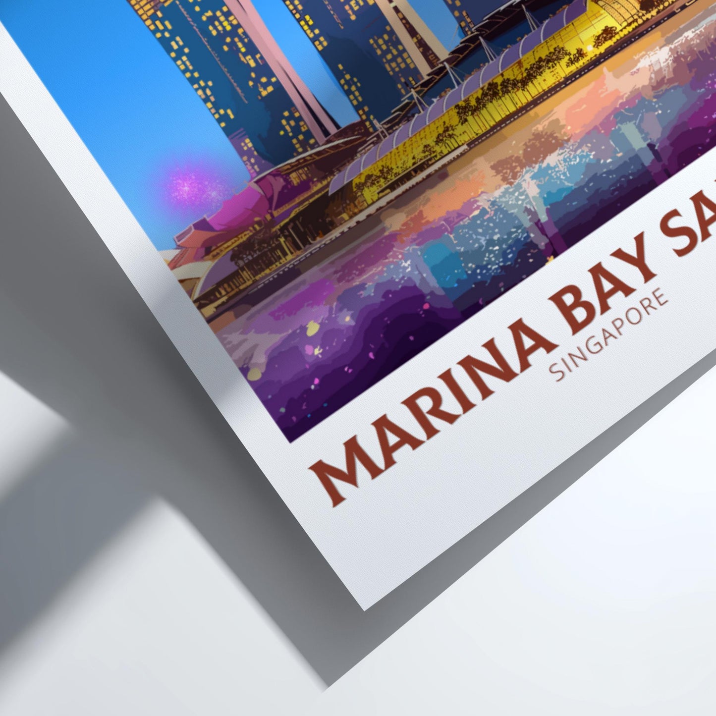 Poster of Marina Bay Sands with a cityscape background