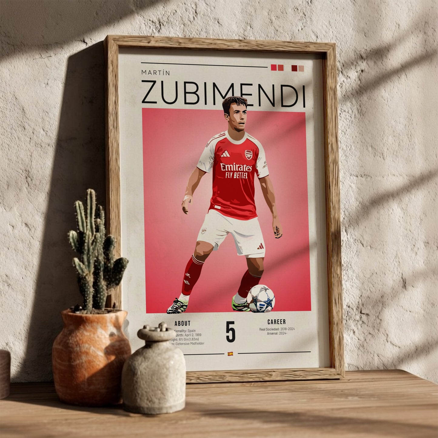 Martín Zubimendi sports illustration artwork featuring vibrant colors and dynamic pose, perfect for wall