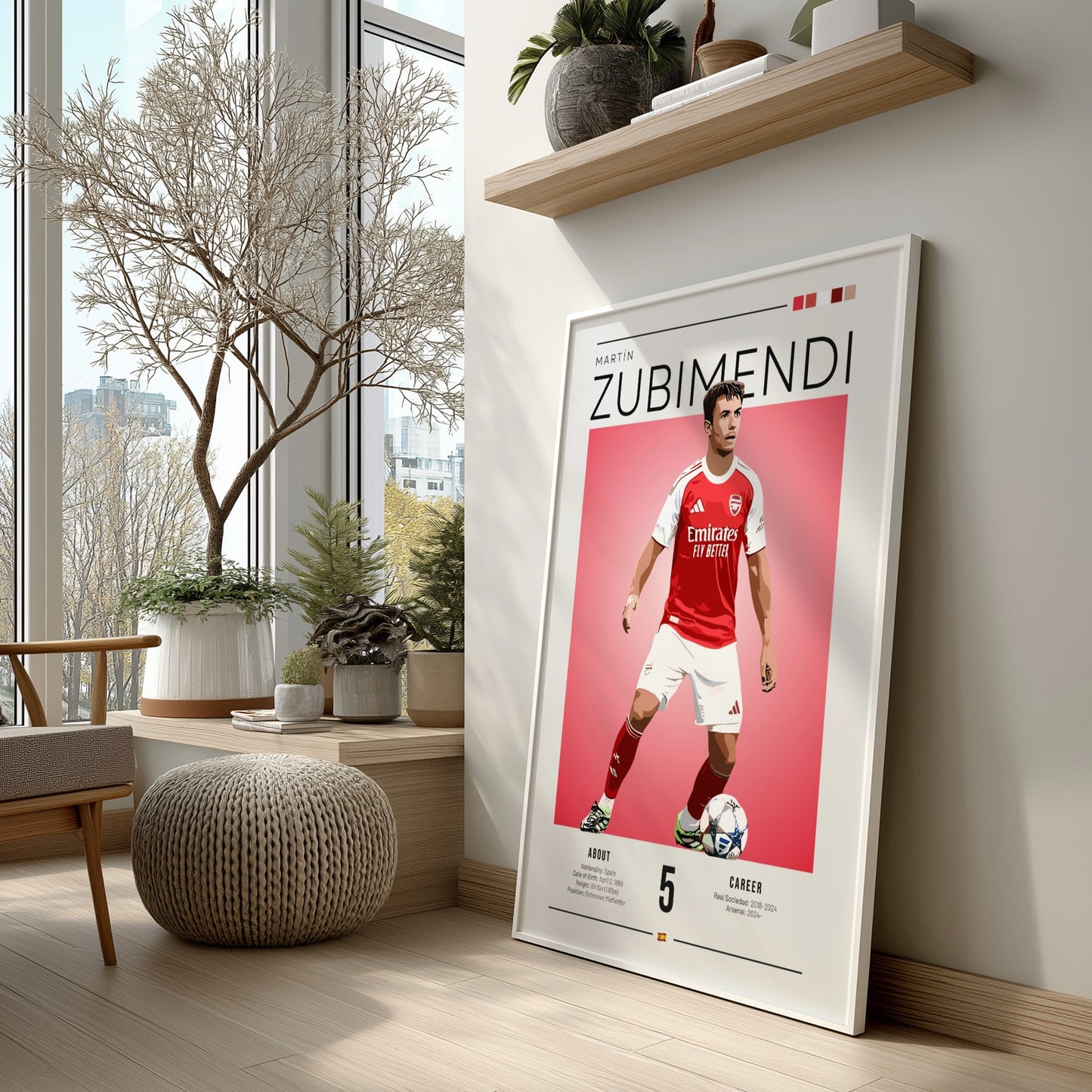Martín Zubimendi sports illustration artwork featuring vibrant colors and dynamic pose, perfect for wall