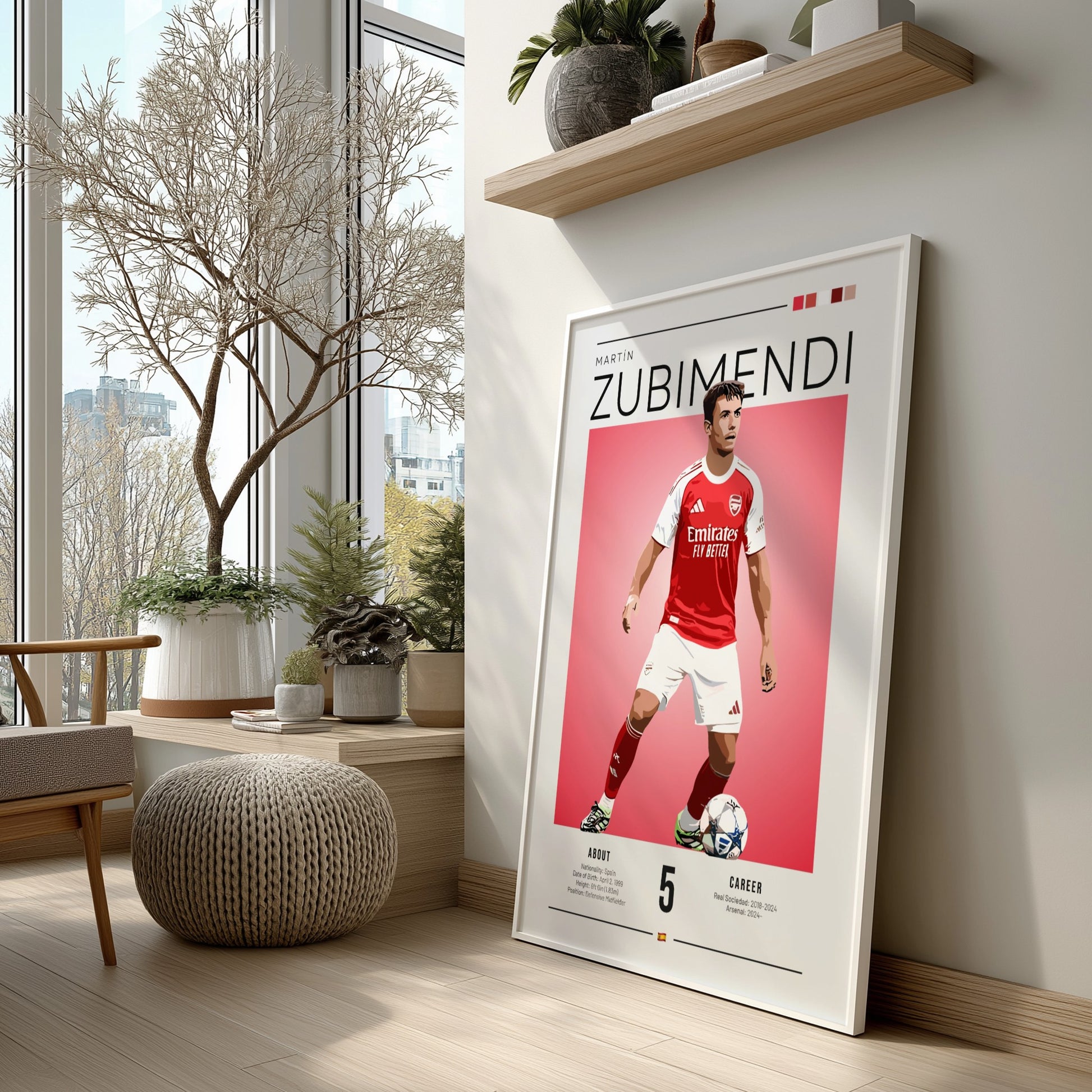 Martín Zubimendi sports illustration artwork featuring vibrant colors and dynamic pose, perfect for wall