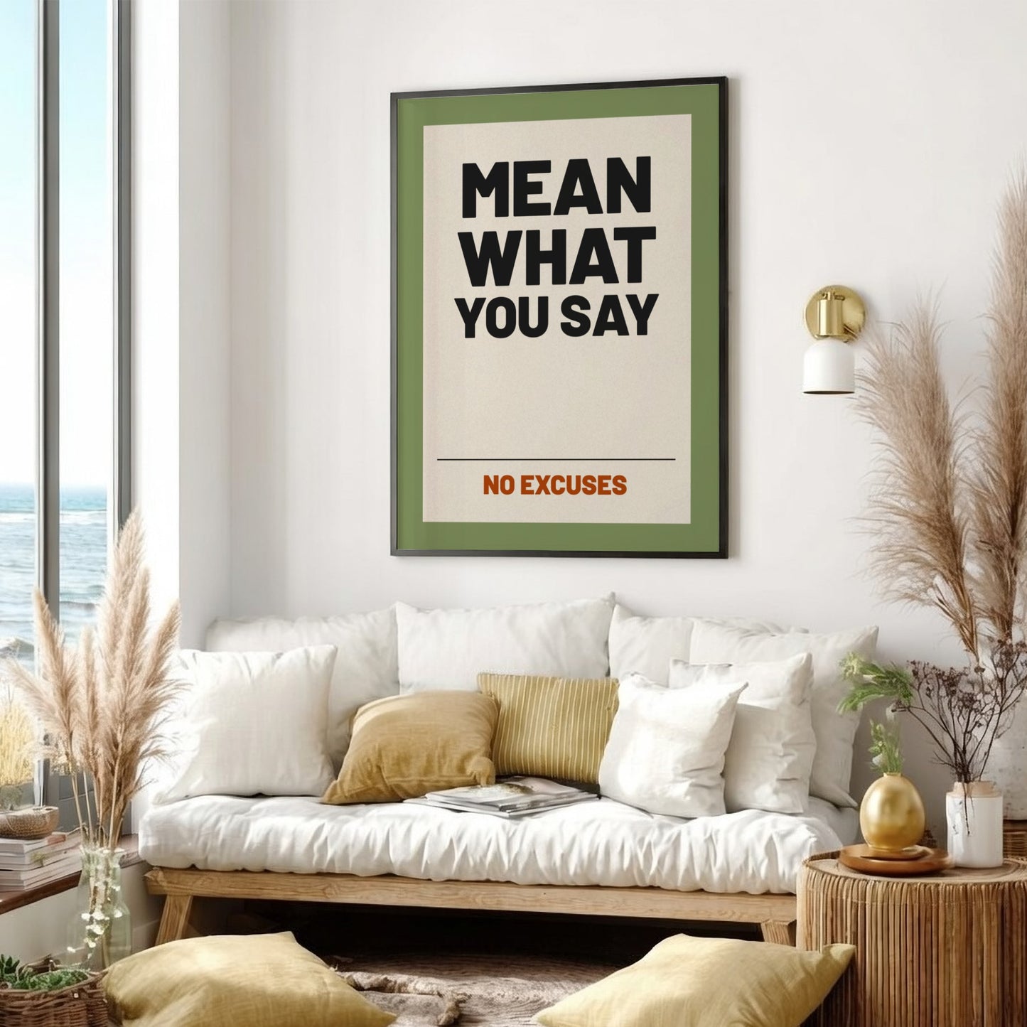Motivational quotes poster featuring bold typography on a green background, ideal for home decor and