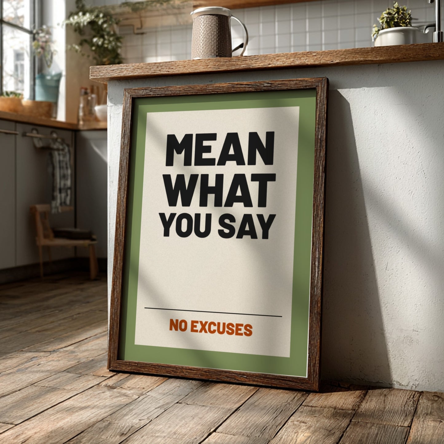 Motivational quotes poster featuring bold typography on a green background, ideal for home decor and